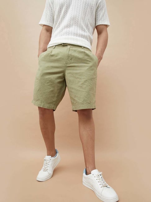 Fame Forever By Lifestyle Sage Green Cotton Regular Fit Shorts