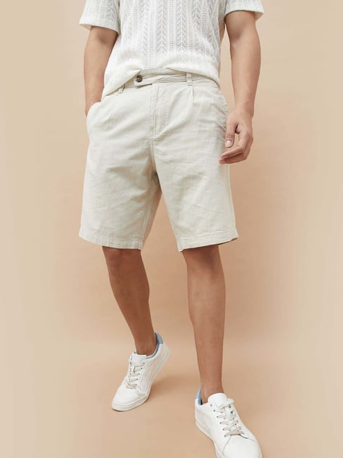 Fame Forever By Lifestyle Light Khaki Cotton Regular Fit Shorts