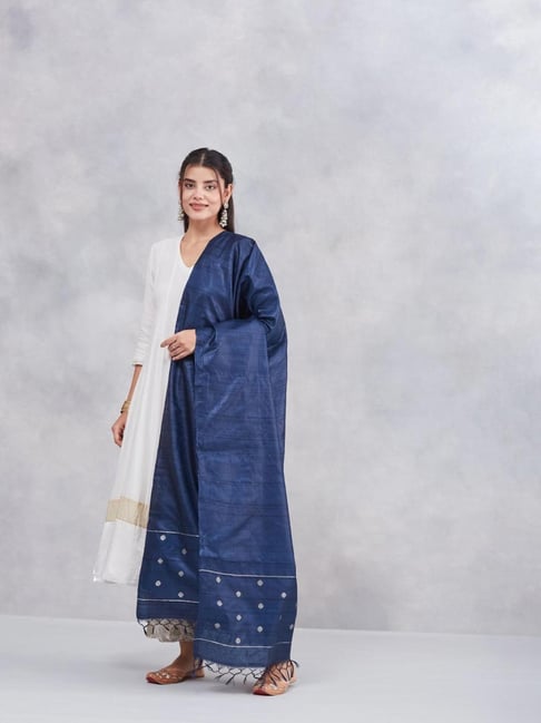 Fabindia Blue Silk Blend Dupatta-picture-28