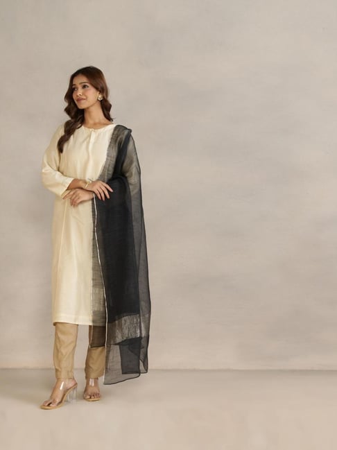 Fabindia Black Cotton Silk Woven Dupatta-picture-37
