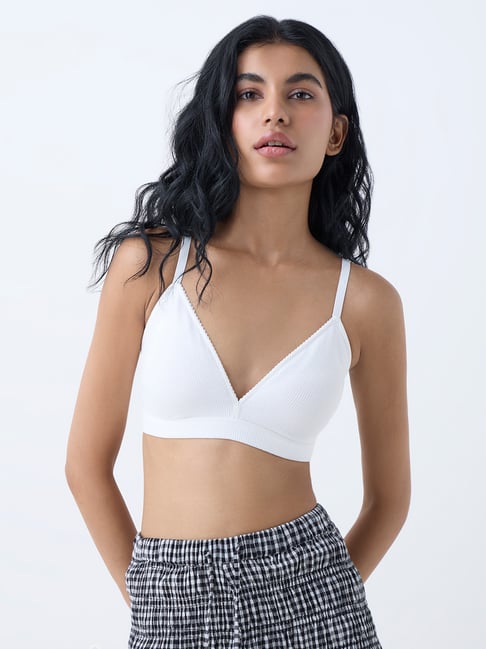 Superstar by Westside White Waffle-Textured Cotton-Blend Padded Bra-picture-14