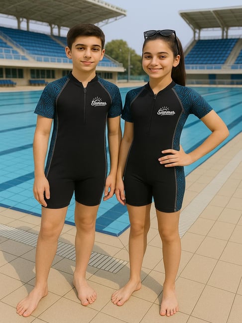 Bubble Berry Boys Black Printed Swimsuit