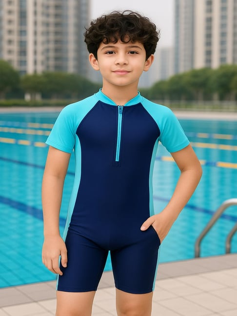Bubble Berry Boys Navy Blue Color Block Swimsuit