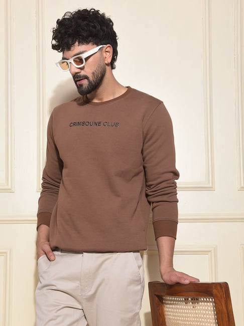 Crimsoune Club Brown Blended Regular Fit Graphic Sweatshirt