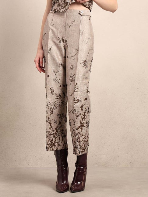 Vero Moda Beige Straight Fit Printed Trousers-image-48