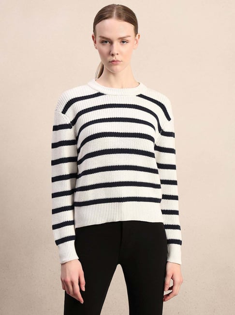 Vero Moda Off White Regular Fit Striped Sweater-picture-46