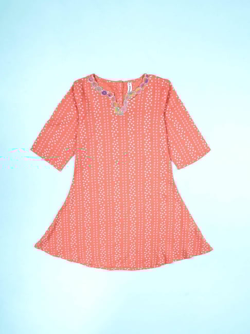 Kiddopanti Girls Pink Printed Regular Fit Kurta