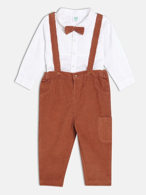 Miniklub Boys Rust & White Regular Fit Woven Dungaree Set