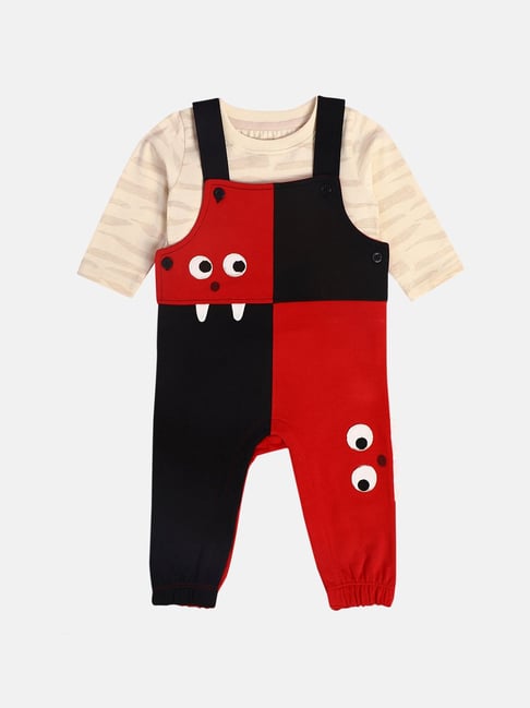 Miniklub Boys Red & Black Regular Fit Knitted Dungaree Set