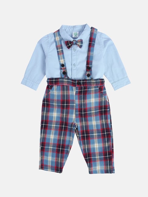 Miniklub Boys Blue Regular Fit Woven Dungaree Set