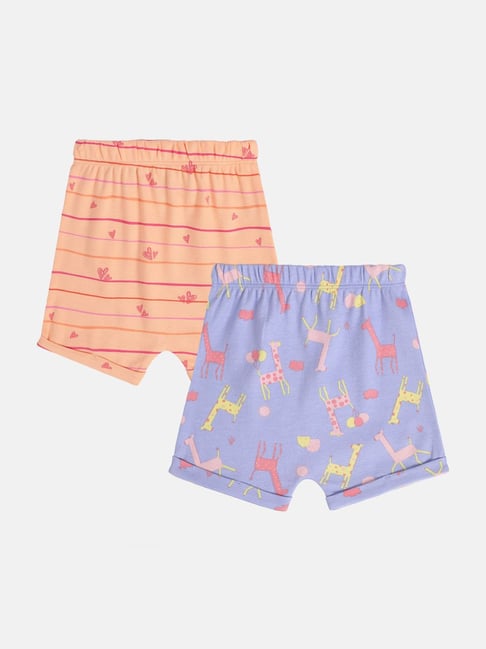 Miniklub Girls Lavender & Peach Regular Fit Knit Shorts - Pack of 2