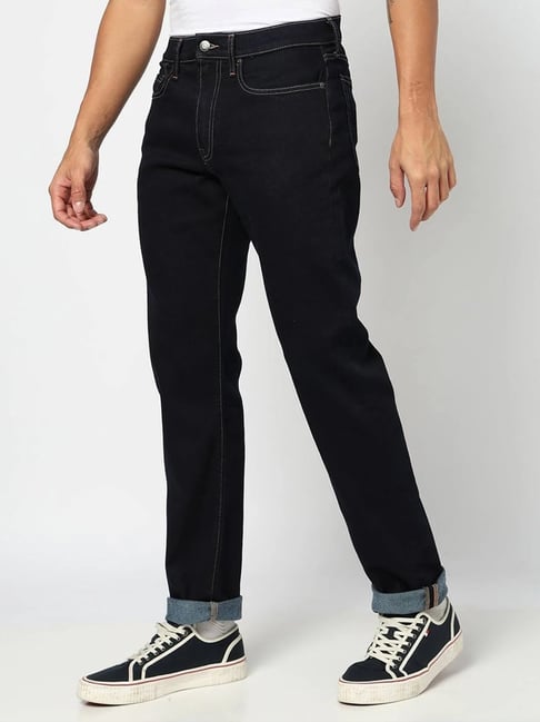 GAP Navy Blue Cotton Polyblend Solid Regular Fit Jeans-picture-48