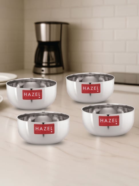 HAZEL Silver Stainless Steel Serving Bowl - Set of 4 (140 ml)