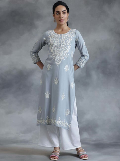 Libas Blue Straight Fit Embroidered Kurta-picture-18