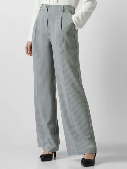 Van Heusen Grey Regular Fit Striped Trousers