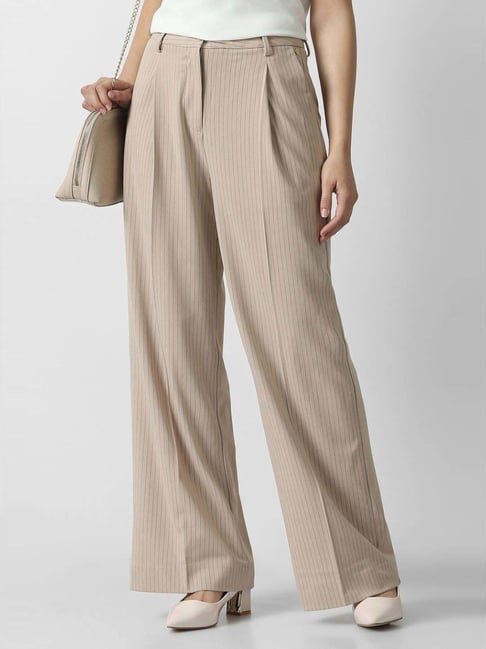 Van Heusen Beige Regular Fit Striped Trousers