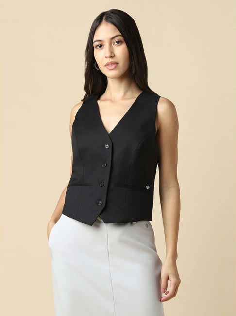 Allen Solly Black Regular Fit Waistcoat