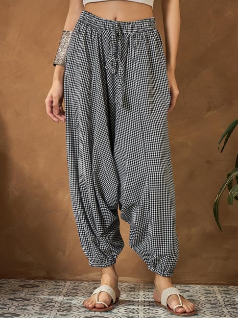 Inweave Black Cotton Checked Harem Pants