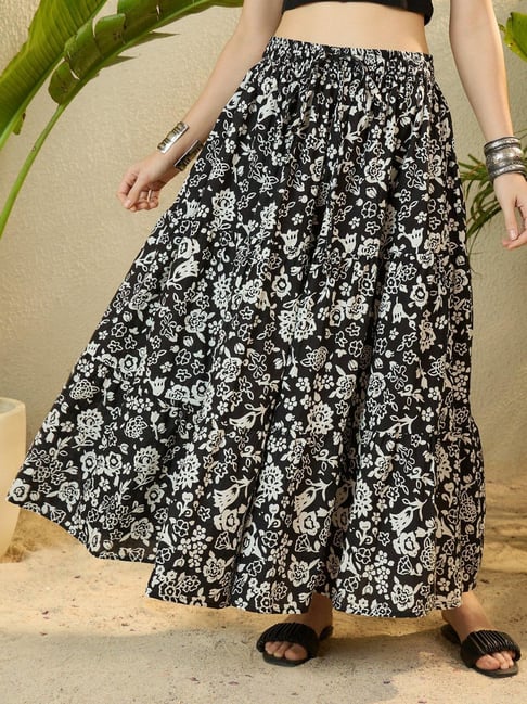 Inweave Black Elastic Floral Skirt-picture-14