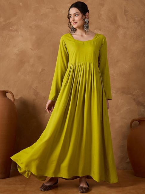 Inweave Yellow Rayon Solid Kurti