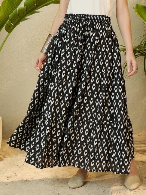 Inweave Black Elastic Ikat Skirt-picture-36