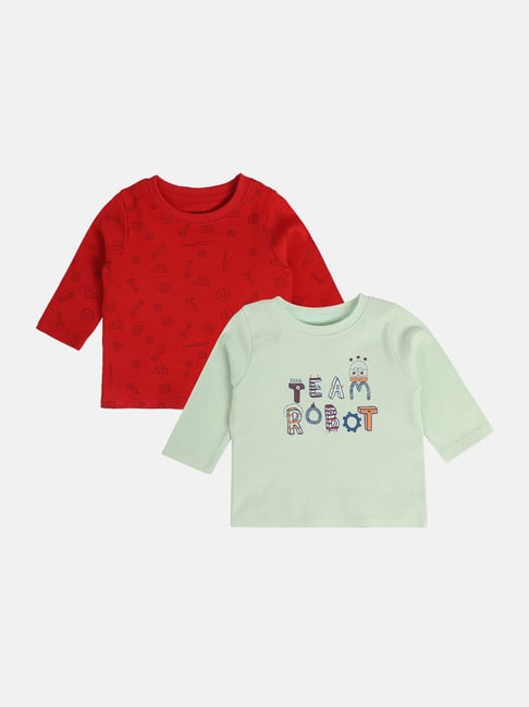 Miniklub Boys Red & Mint Green Regular Fit Knitted T-Shirt - Pack of 2