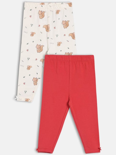Miniklub Girls White & Red Regular Fit Knitted Leggings
