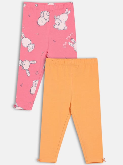 Miniklub Girls Pink & Orange Regular Fit Knitted Leggings