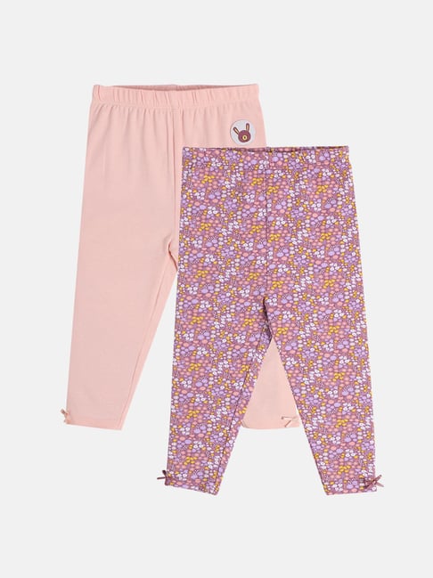 Miniklub Girls Plum & Pink Regular Fit Knitted Leggings