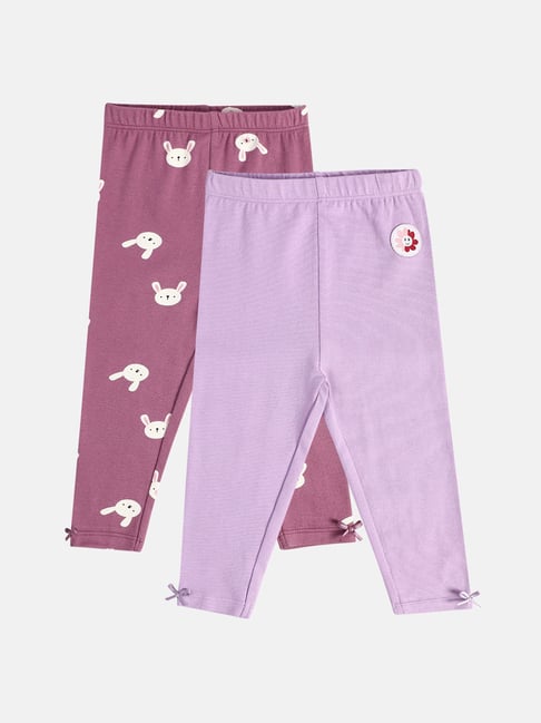 Miniklub Girls Plum & Lavender Regular Fit Knitted Leggings