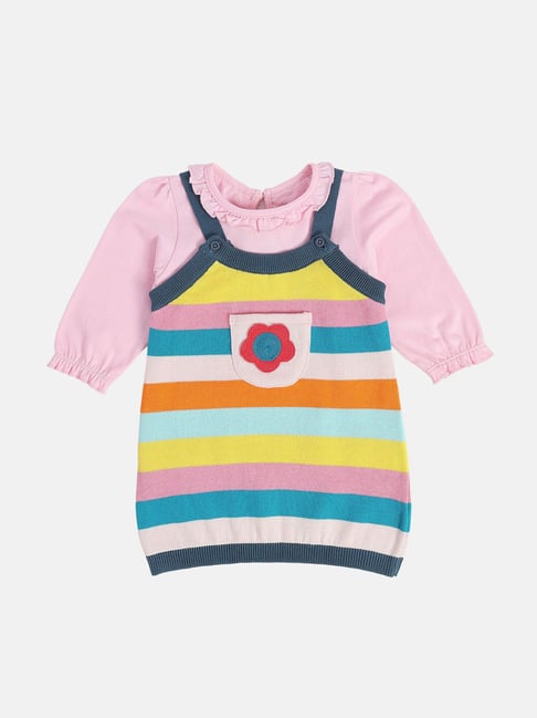 Miniklub Girls Pink & Multi Regular Fit Knitted Pinny Set