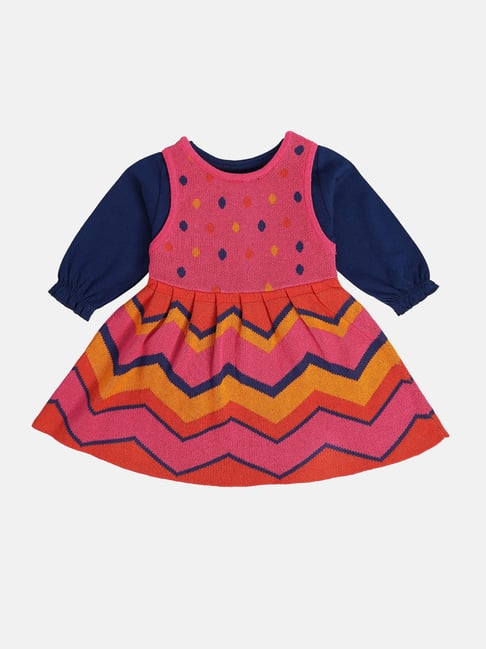 Miniklub Girls Blue & Multi Regular Fit Pinny Set