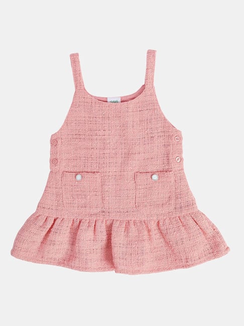 Miniklub Girls Off White & Pink Regular Fit Pinny Set