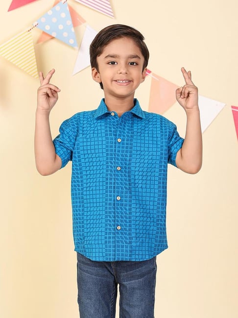 Fabindia Blue Cotton Hand Block Printed Shirt-picture-17