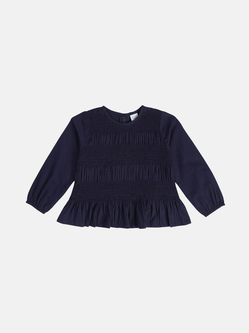 Miniklub Girls Navy Blue Regular Fit Cotton Top