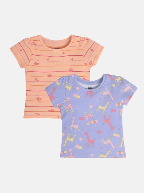 Miniklub Girls Lavender & Peach Regular Fit Knitted Top - Pack of 2