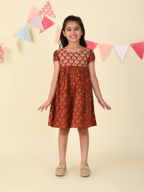 Fabindia Maroon Cotton Bagru Printed Dress-image-42