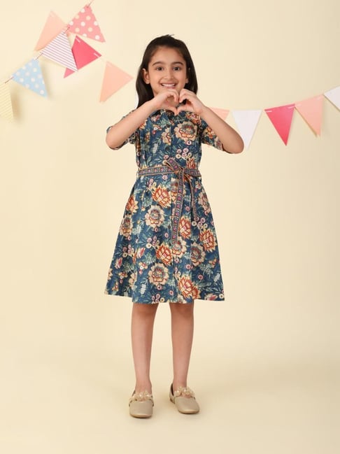 Fabindia Navy Cotton Hand Block Printed Dress-picture-33