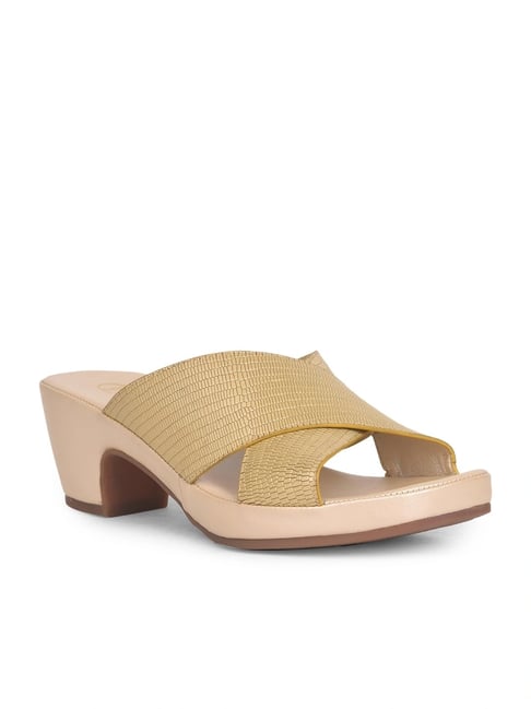 Hush Puppies Women's CELINE TEXTURE MULE Gold Cross Strap Sandals