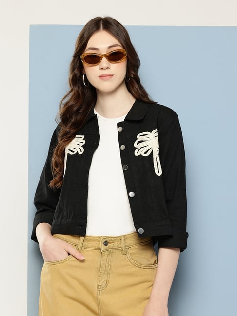 Aarika Black Denim Embroidered Jacket