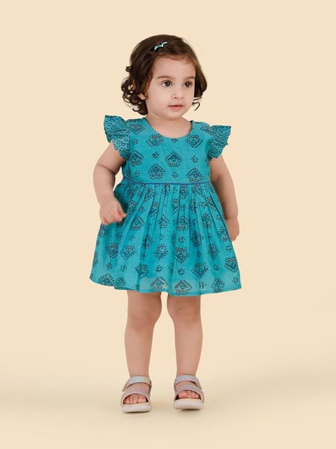 Fabindia Blue Cotton Silk Hand Block Printed Dress-picture-25