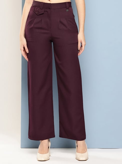 Aarika Wine Polyester Solid Pants-picture-13