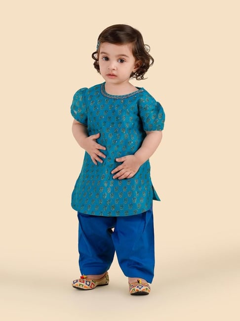 Fabindia Teal Cotton Silk Blend Hand Block Printed Salwar 2Pc Set-picture-47