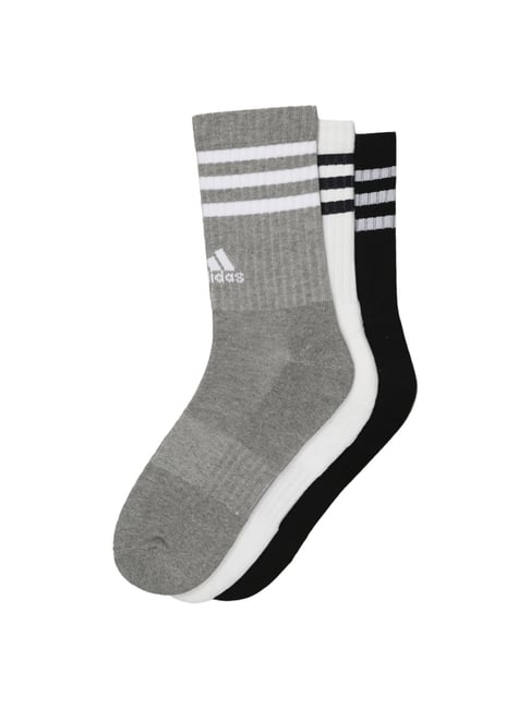 adidas Grey Striped Calf Socks Pair of 3 - M-picture-36