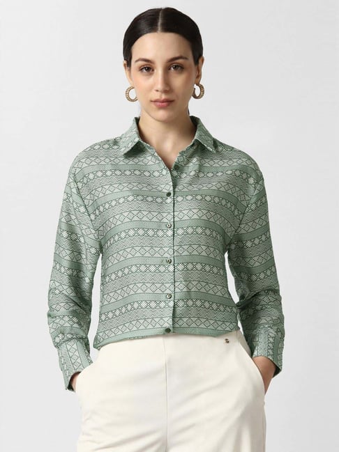 Van Heusen Green Regular Fit Printed Shirt
