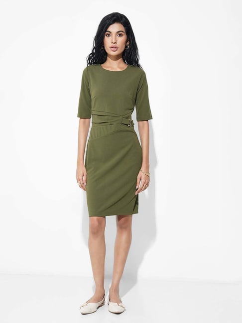 Annabelle By Pantaloons Olive Drab Regular Fit Dress-picture-33