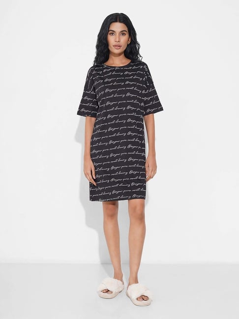 Dreamz By Pantaloons Jet Black Cotton Comfort Fit Printed Nighties-picture-42