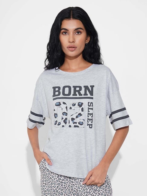 Dreamz By Pantaloons Grey Cotton Comfort Fit Printed Sleepwear T-Shirt-picture-35