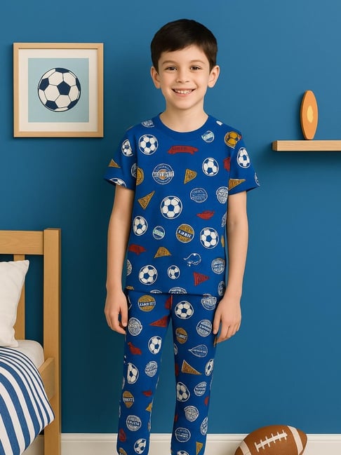 Bubble Berry Boys Blue Cotton Printed T-Shirt and Joggers Set