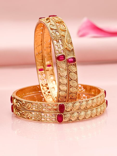 Buy Rubans Set Of Gold-Tone Plated Pink Bangles for Women Online